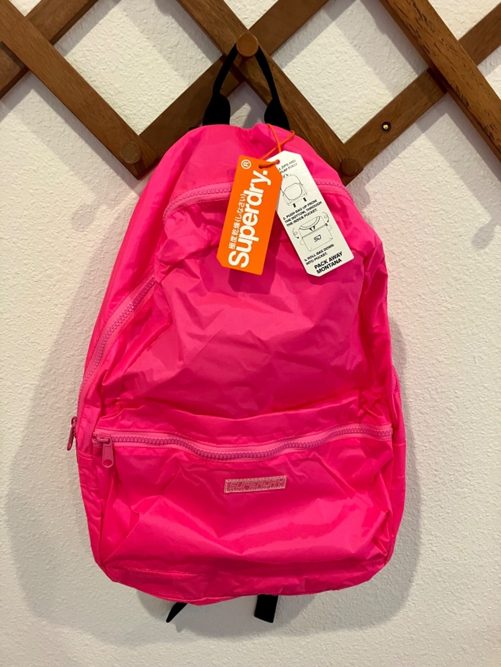 Superdry 'Pack Away Montana' Neon Pink Nylon Backpack ~ NWT